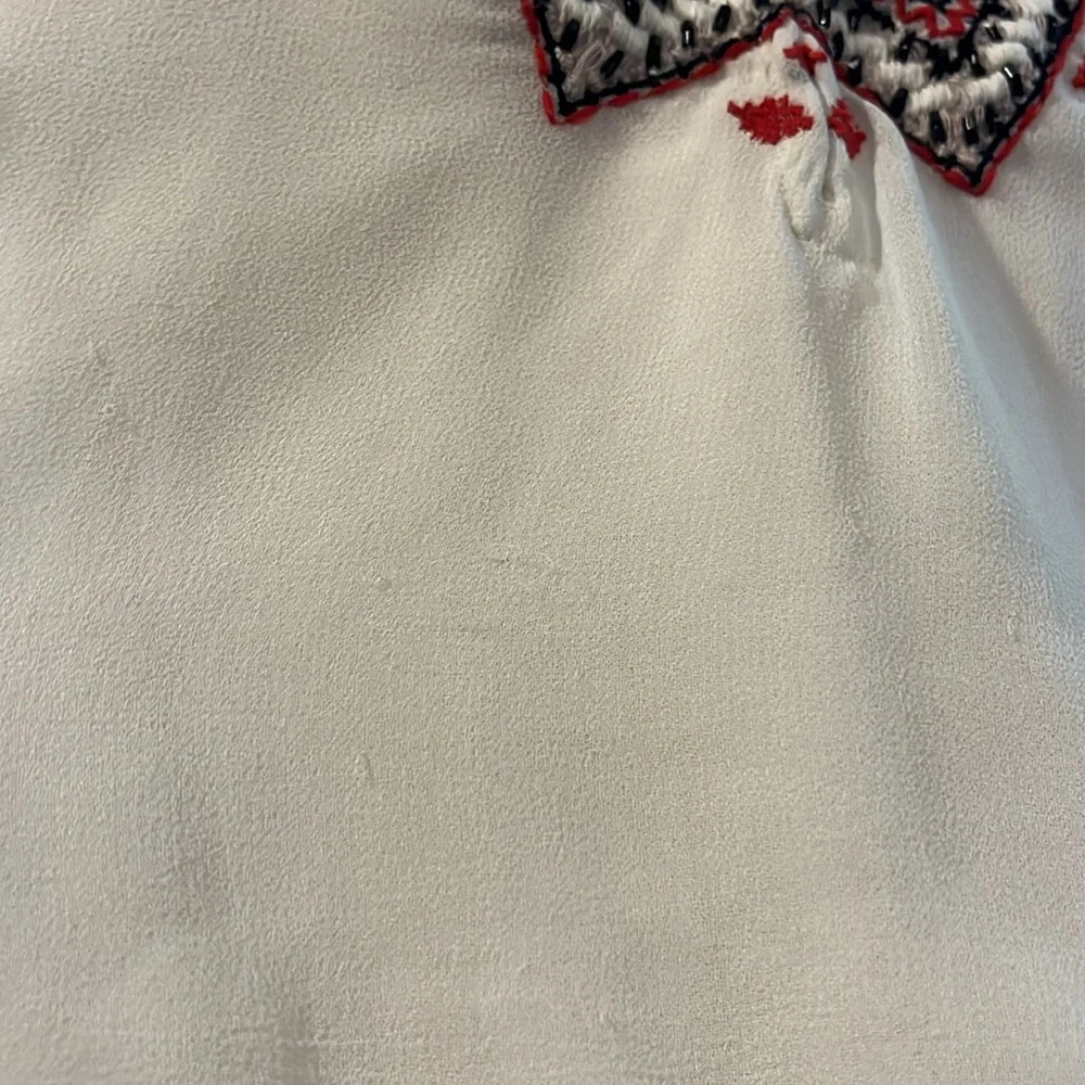 Free People Boho Summer Cream semi shear Dress w/Red Aztec Embroidery Size M - Picture 15 of 17